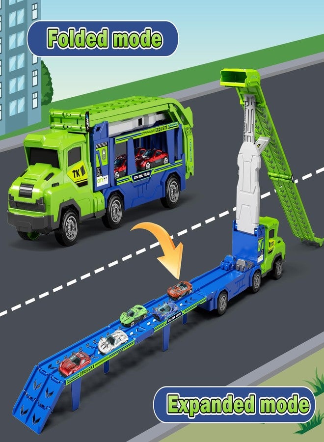 BainGesk Truck Car Toys for 3, 4, 5, 6 Years Old Boys Girls, 3 in 1 Carrier Truck with 2 Foldable Race Tracks, Transport Car with 6 Metal Cars, Birthday Toys Gifts for Toddlers - Image 2